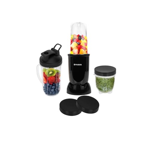 Faber Sportz Blender FSB 3-in-1 Nutrifit Nero|Mixer Grinder Blender|400W|100% Copper Motor|Detachable SS Blade|3 PC Jar 500ML+300ML+500ML Mug|Wet, Dry Grinding|Nutri Blender|2 Year Warranty by Faber