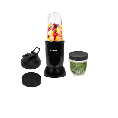 Faber Sportz Blender FSB 2-in-1 Nutrifit Nero|Mixer Grinder Blender|400W|100% Copper Motor|Detachable SS Blade|2 PC Jar 500ML & 300ML|Wet & Dry Grinding|Nutri Blender Smoothie|2 Year Warranty by Faber