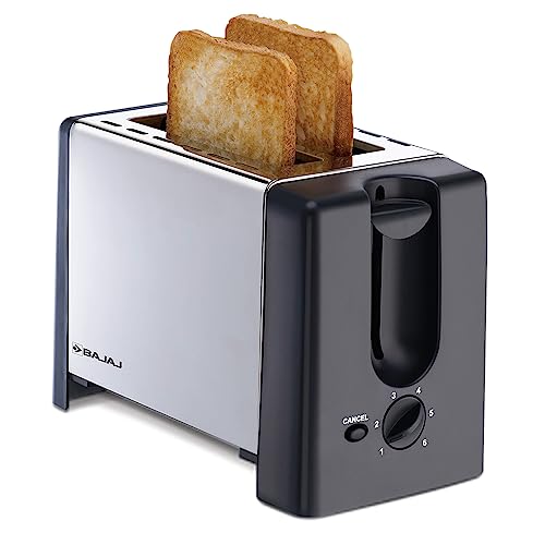 Bajaj ATX 3 700-Watt Pop-up Toaster | 2-Slice Automatic Pop up Toaster| Dust Cover & Slide Out Crumb Tray | 6-Level Browning Controls | 2 Year Warranty by Bajaj | Black/Silver Electric Toaster