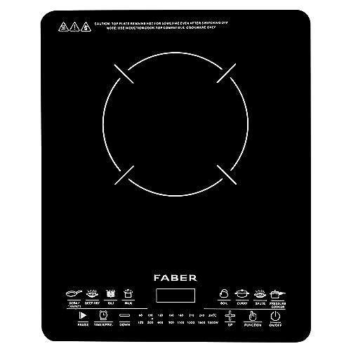 Faber Remo 1800W Induction Stove | 8 Auto-Cook Functions, Auto Pan Detection, Preset Timer, Overheat Protection | Shock-Proof Body, Black Crystal Glass, Soft-Touch Control, LED Display | (Black)