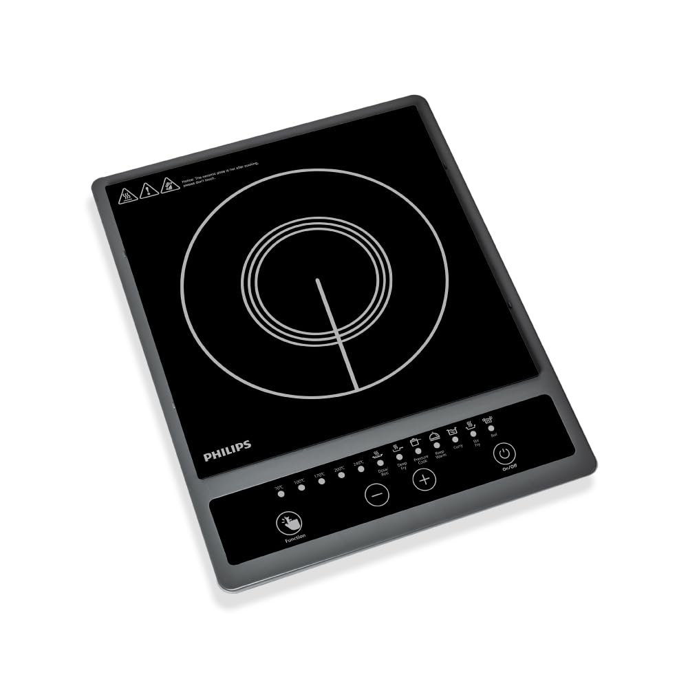 Philips HD4934/00 1300W Induction Cooktop with Triple MOV for 4kW surge protection with soft touch control | 7 Preset Menus | 3 Years warranty on Coil