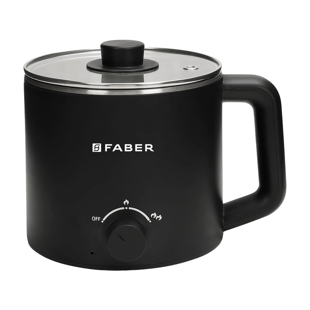 Faber 750W 1.6L Multi Cooker | Multifunctional Hot Pot | Cook Noodles, Spaghetti, Hot Soup, Rice, Porridge, Baby Food, Boil Veggies, Poach Eggs | Cool Touch Handle, Temperature Control Knob | (Black)