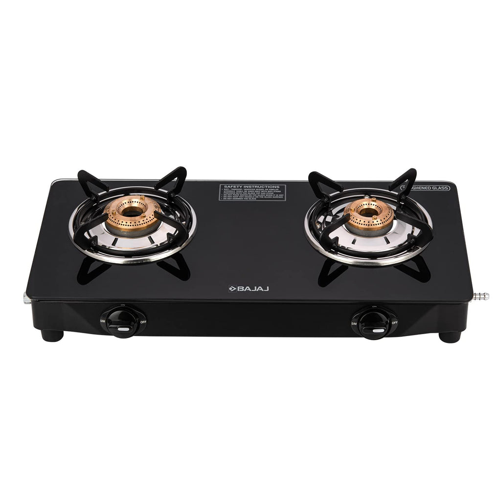 Bajaj Ucx 2B Powder Coated Glasstop Gas Stove, 2 Burners, Black, Open