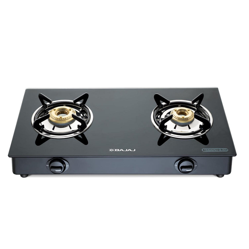 Bajaj NBAI Powder Coated Glasstop Gas Stove with Non Battery Auto Ignition, 2 Burner, Black