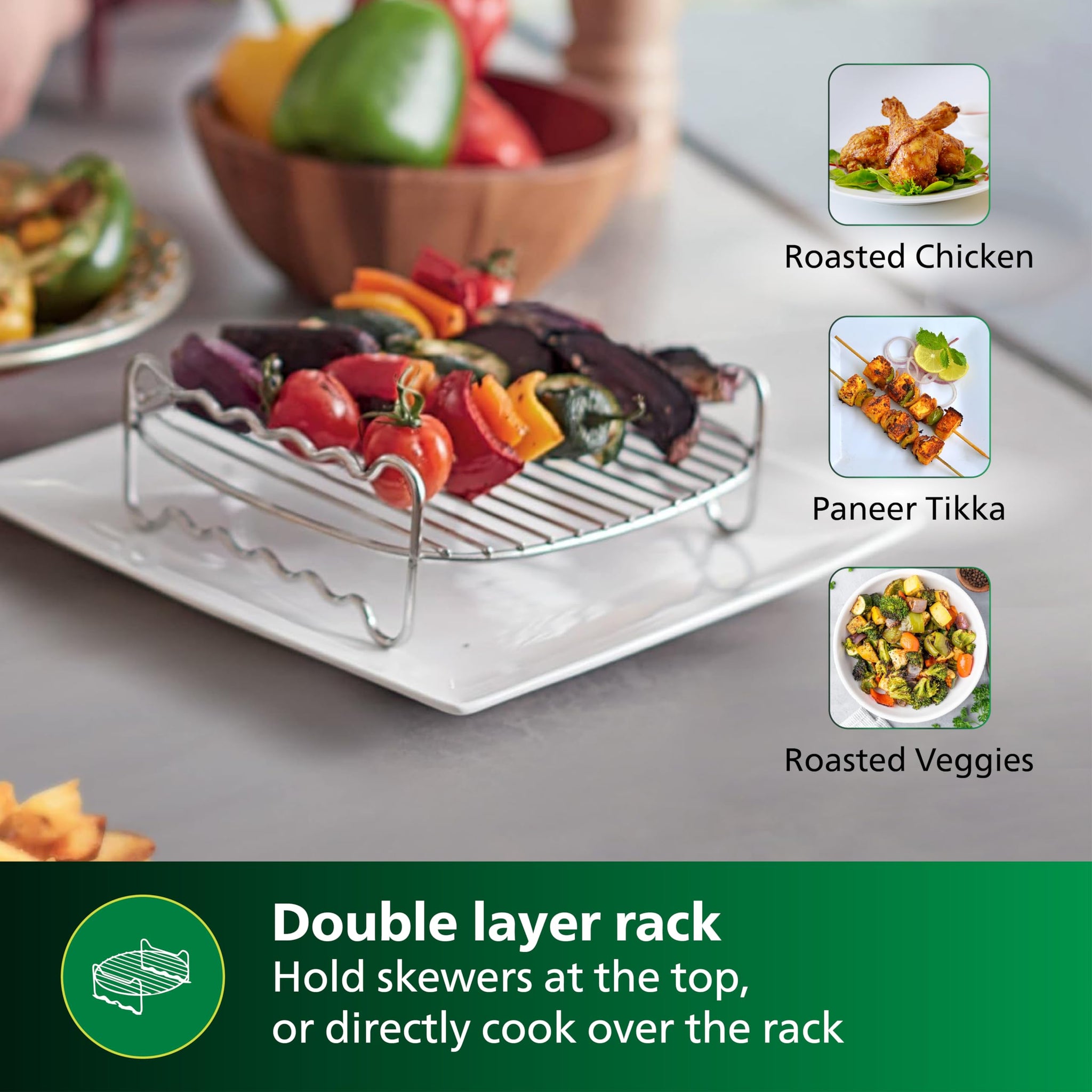 Philips Airfryer Party Sizzler Kit with Double layer grill rack, skewe ...